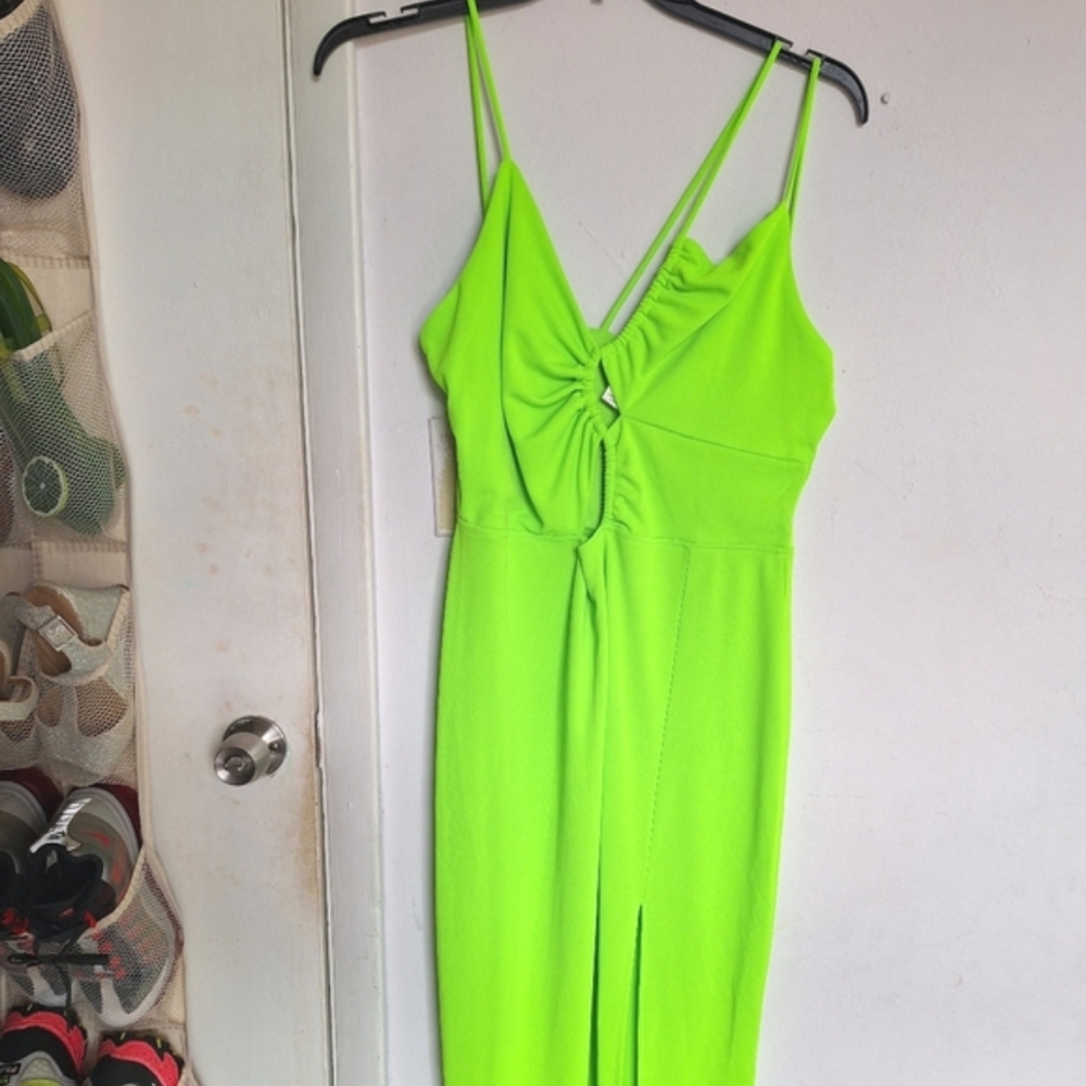 H&M Large L Lime Green Asymmetric Cut-out Detail Dress